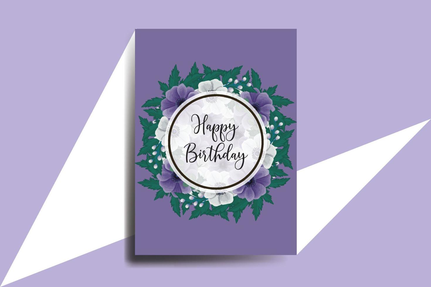 Greeting card birthday card Digital watercolor hand drawn Anemone Flower Design Template vector