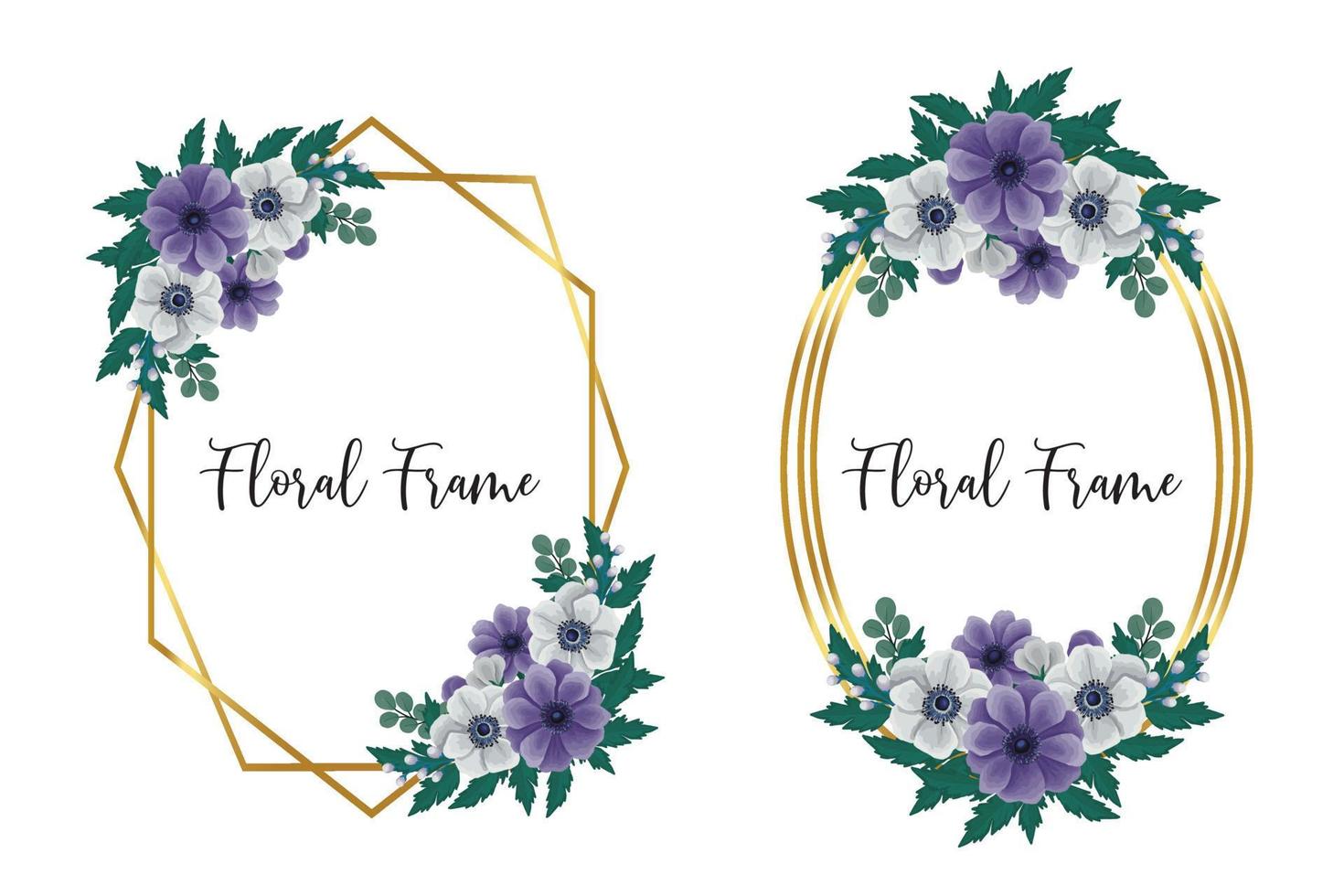 Floral Frame Anemone flower Design Template, Digital watercolor hand drawn vector