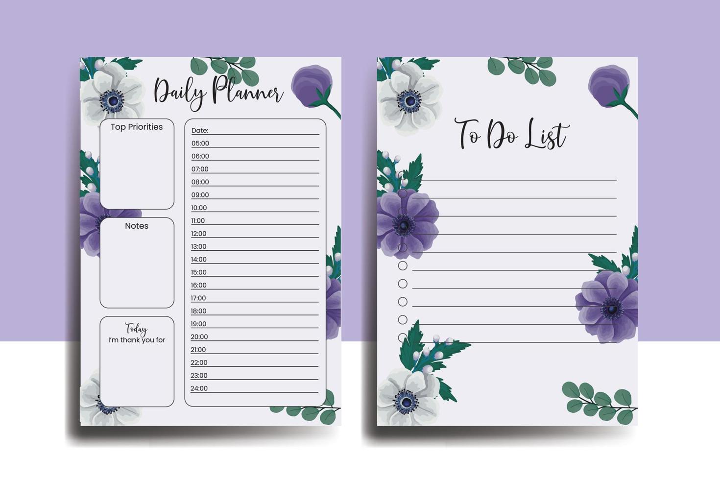 Planner To Do List Anemone Flower Design Template vector