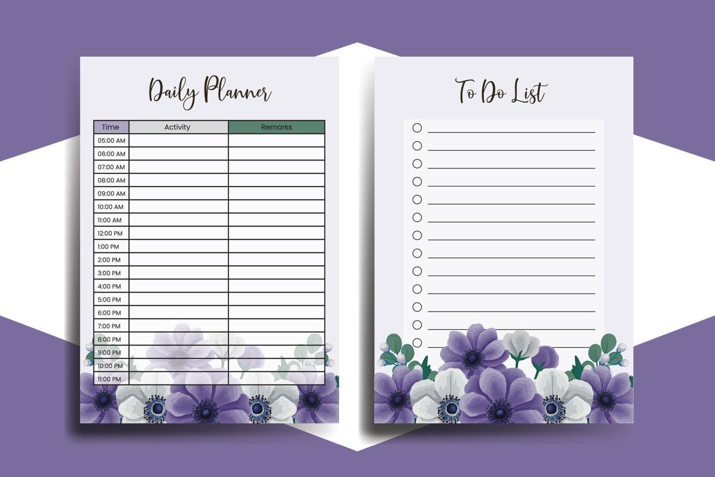 Planner To Do List Anemone Flower Design Template vector