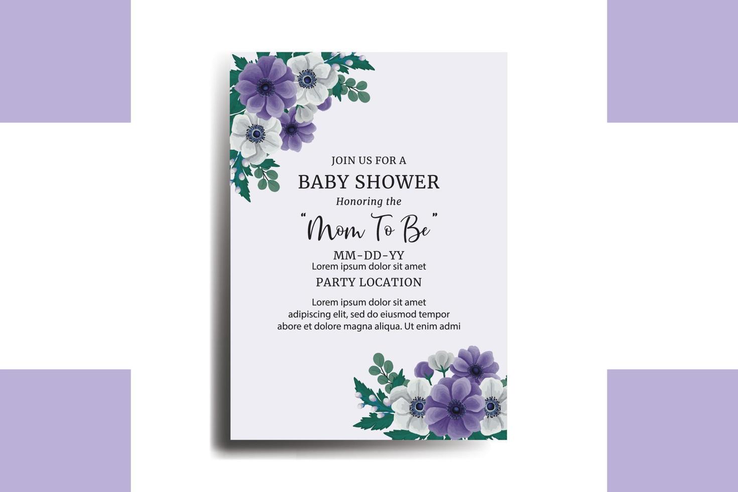 Baby Shower Greeting Card Anemone Flower Design Template vector