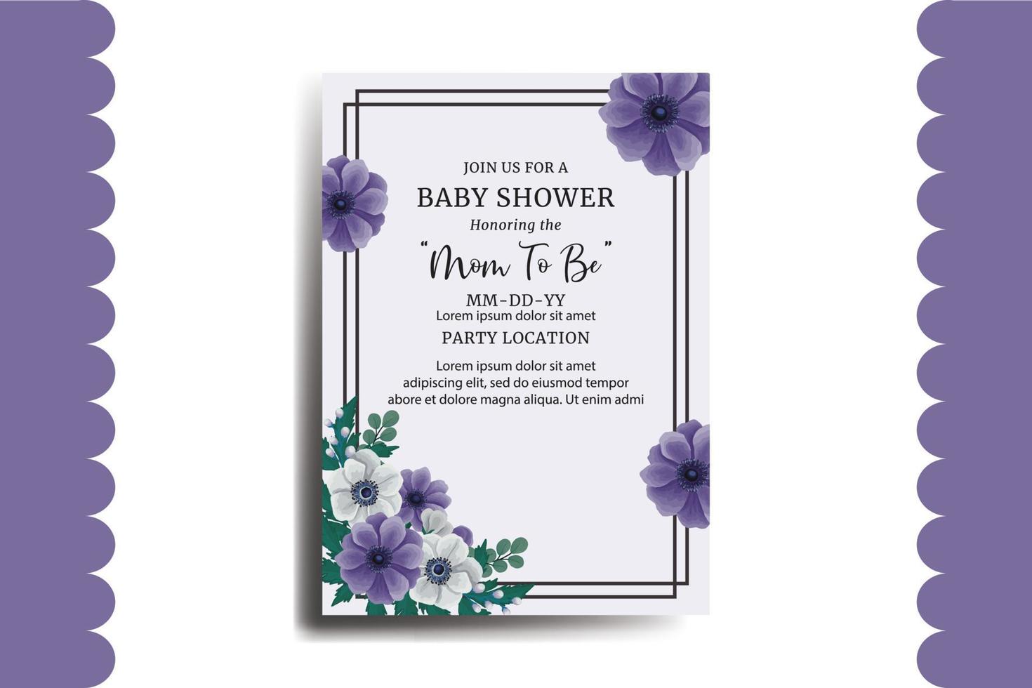 Baby Shower Greeting Card Anemone Flower Design Template vector
