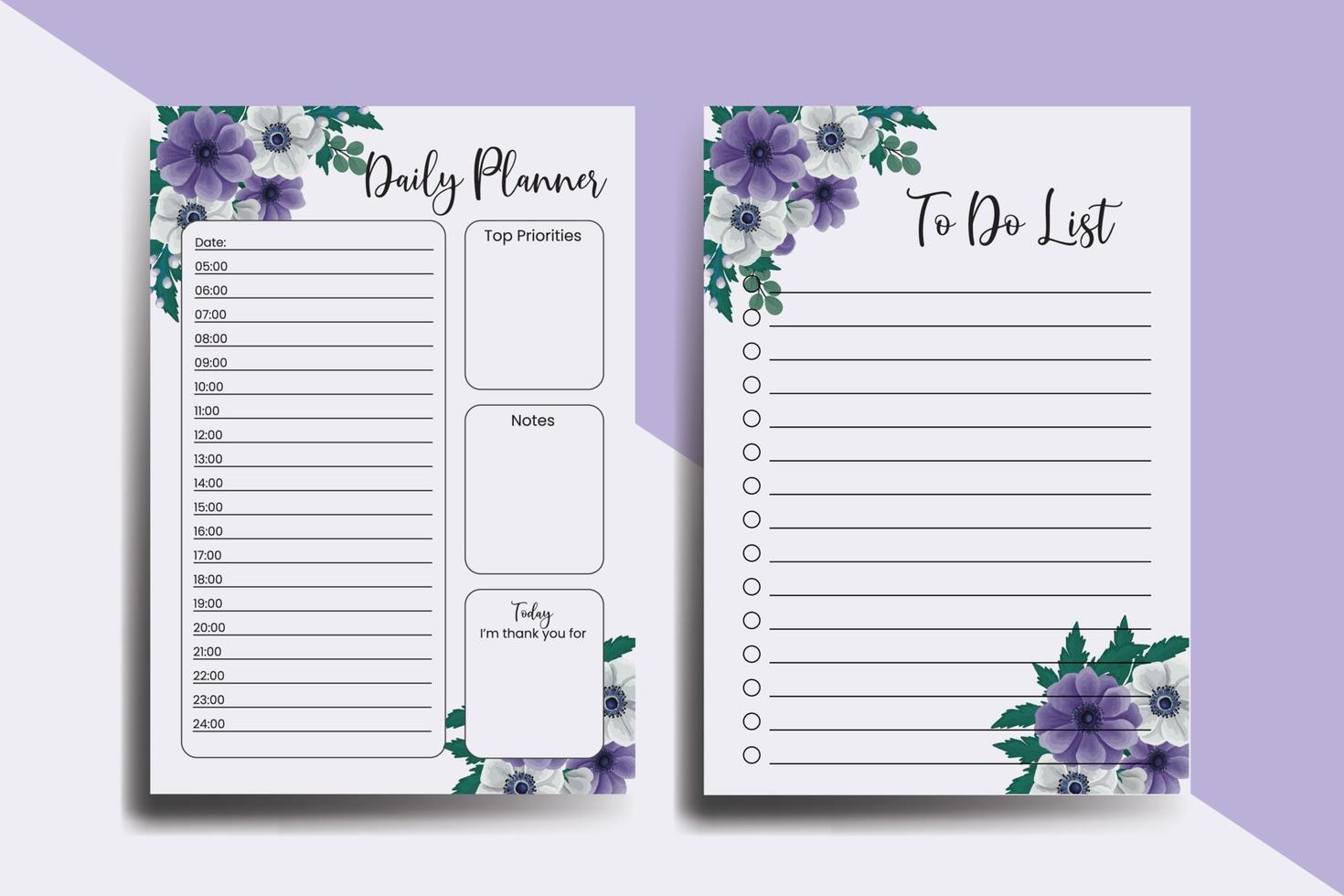 Planner To Do List Anemone Flower Design Template vector