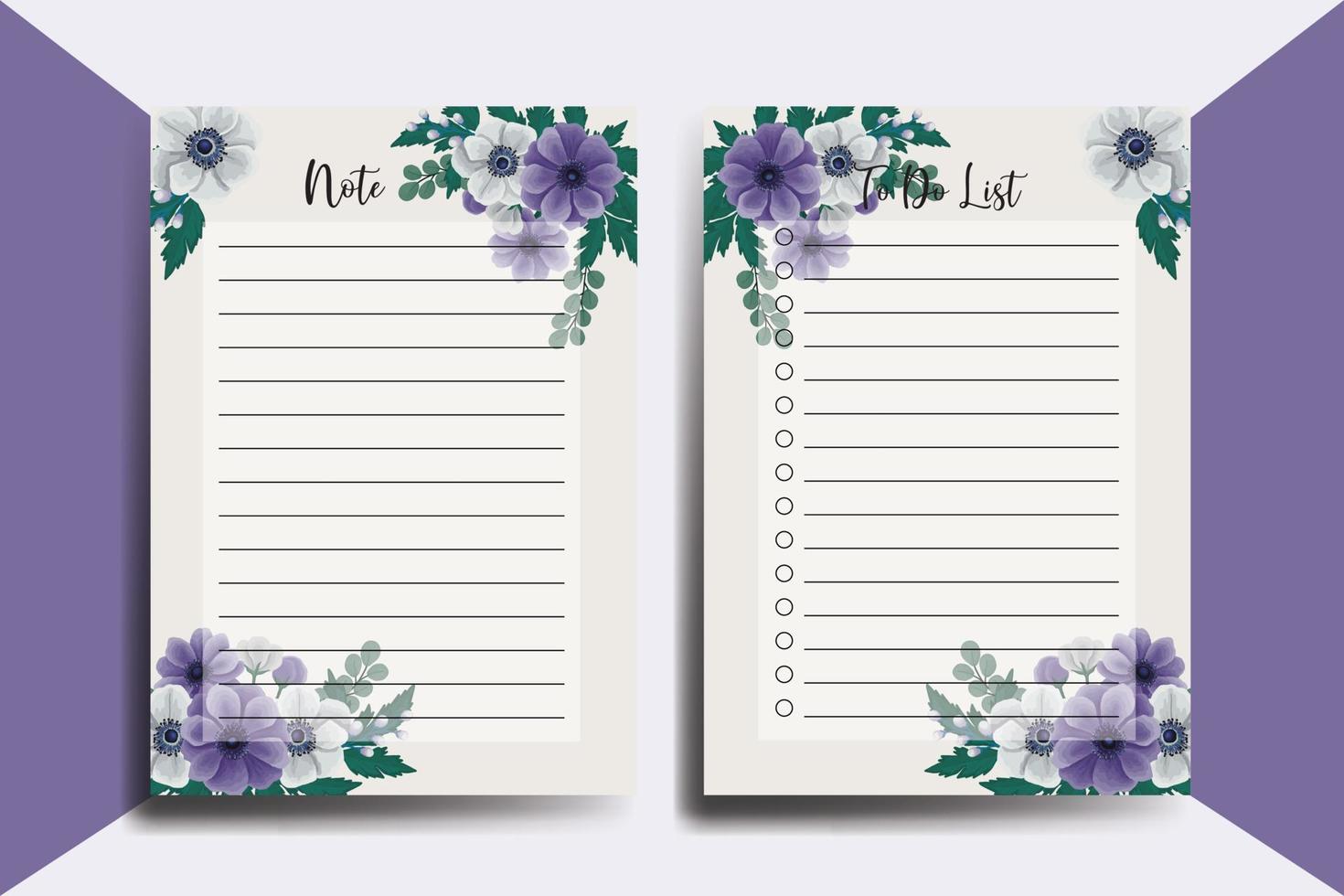 To do list Planner template Anemone Flower Design vector