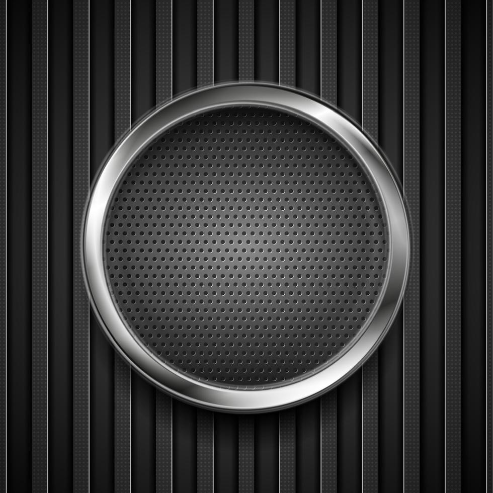 Dark grey perforated circle on black striped background vector