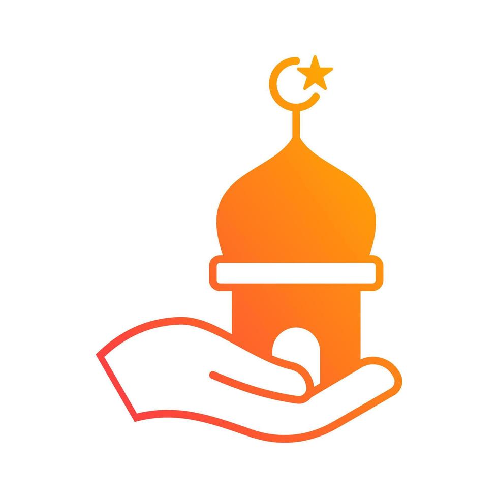 mosque with hand religion islamic gradient icon button vector illustration