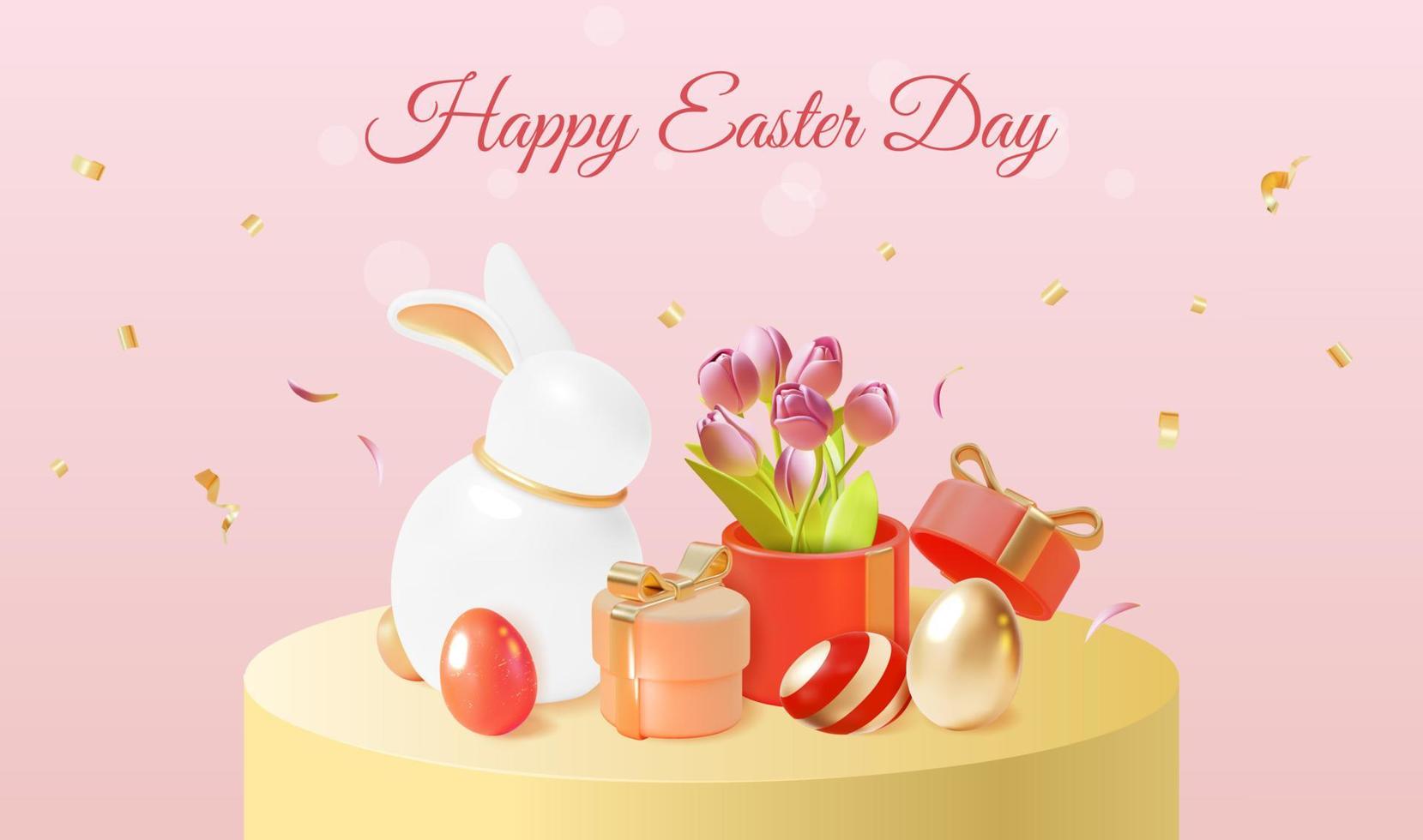 3d Happy Easter Day Ads Banner Concept Poster Card. Vector