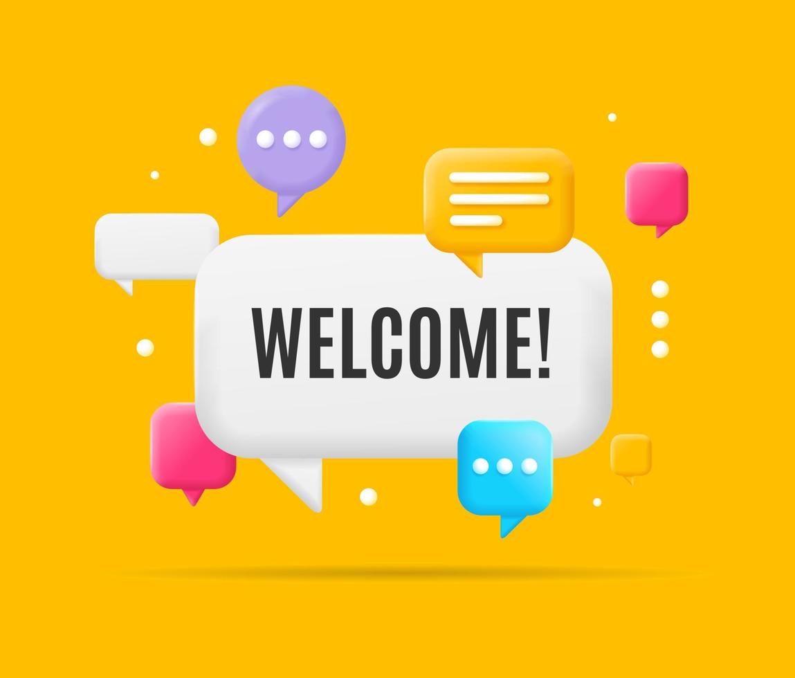 3d Welcome Banner Concept Cartoon Style. Vector