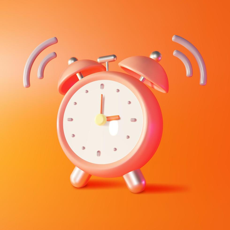 3d Ringing Alarm Clock Plasticine Cartoon Style. Vector