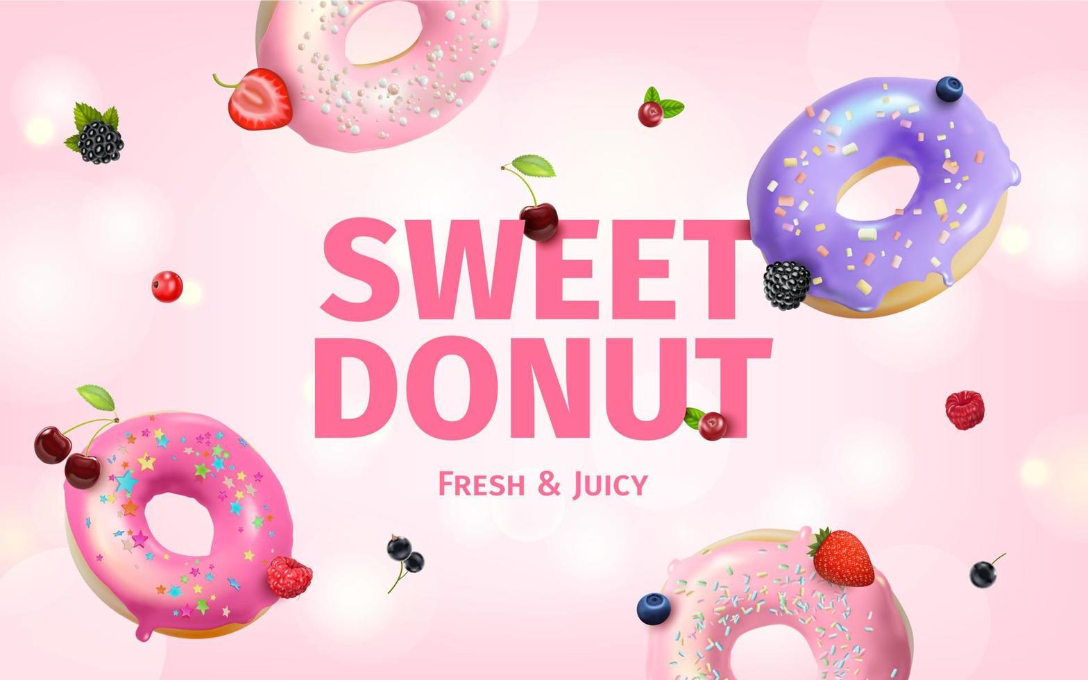 Realistic Detailed 3d Sweet Donut Fresh and Juicy Ads Banner Concept Poster Card. Vector