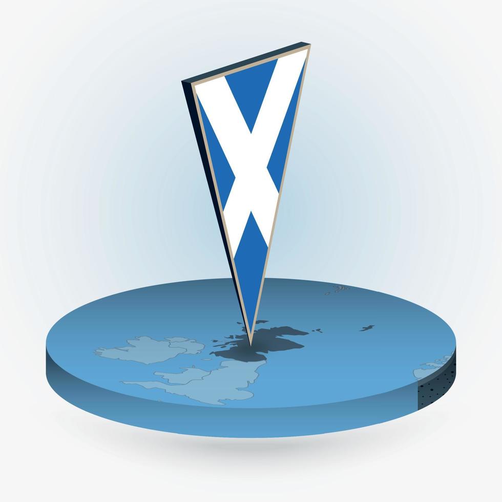 Escocia mapa en redondo isométrica estilo con triangular 3d bandera de Escocia vector