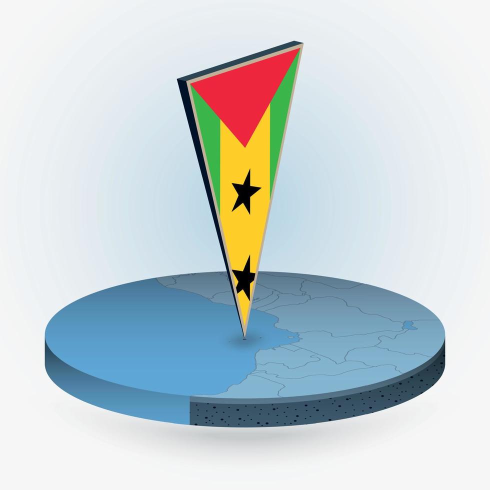 Sao Tome and Principe map in round isometric style with triangular 3D flag of Sao Tome and Principe vector