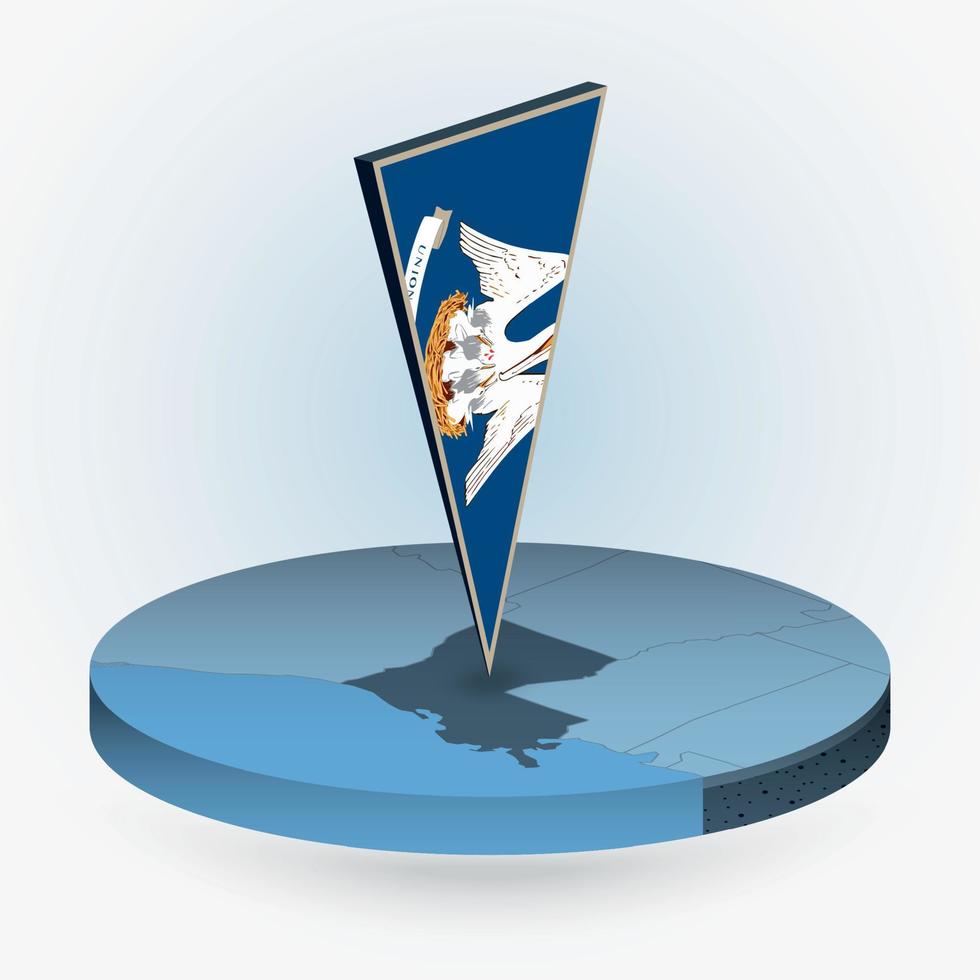 Louisiana map in round isometric style with triangular 3D flag of US State Louisiana vector