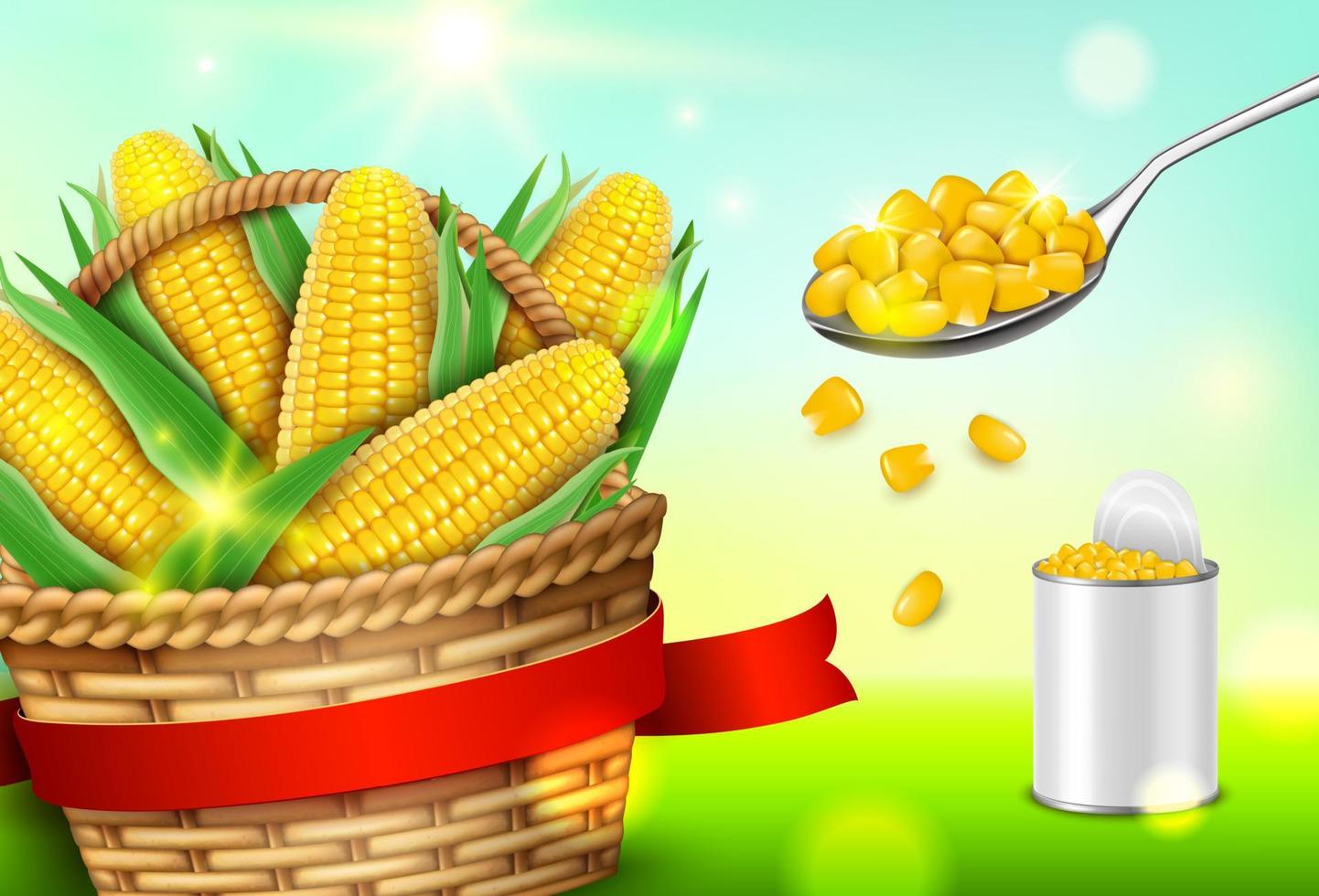 Realistic Detailed 3d Organic Corn Ads Banner Concept Card. Vector