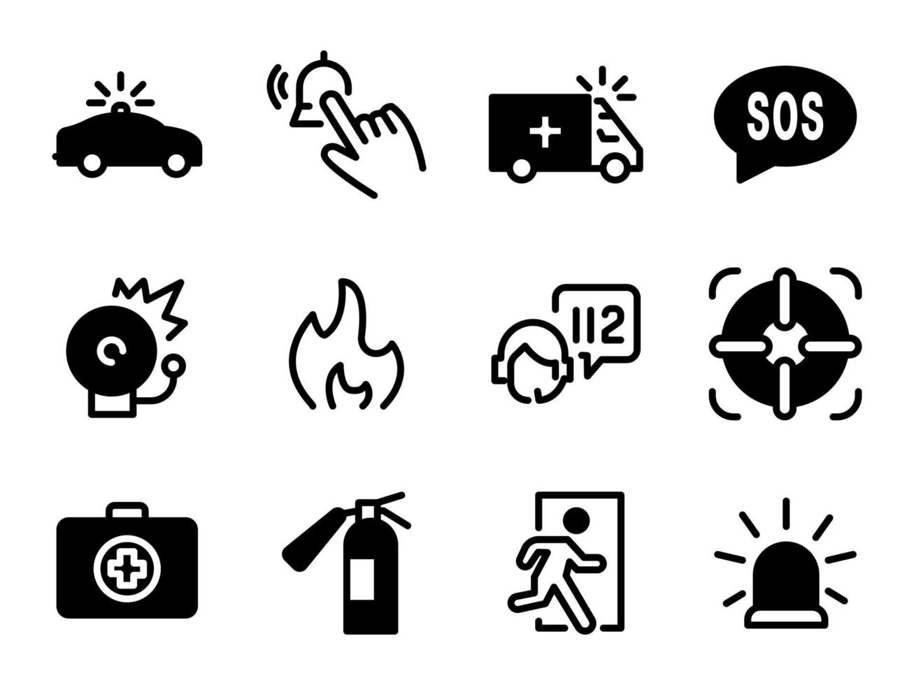 emergency, help, icon set vector