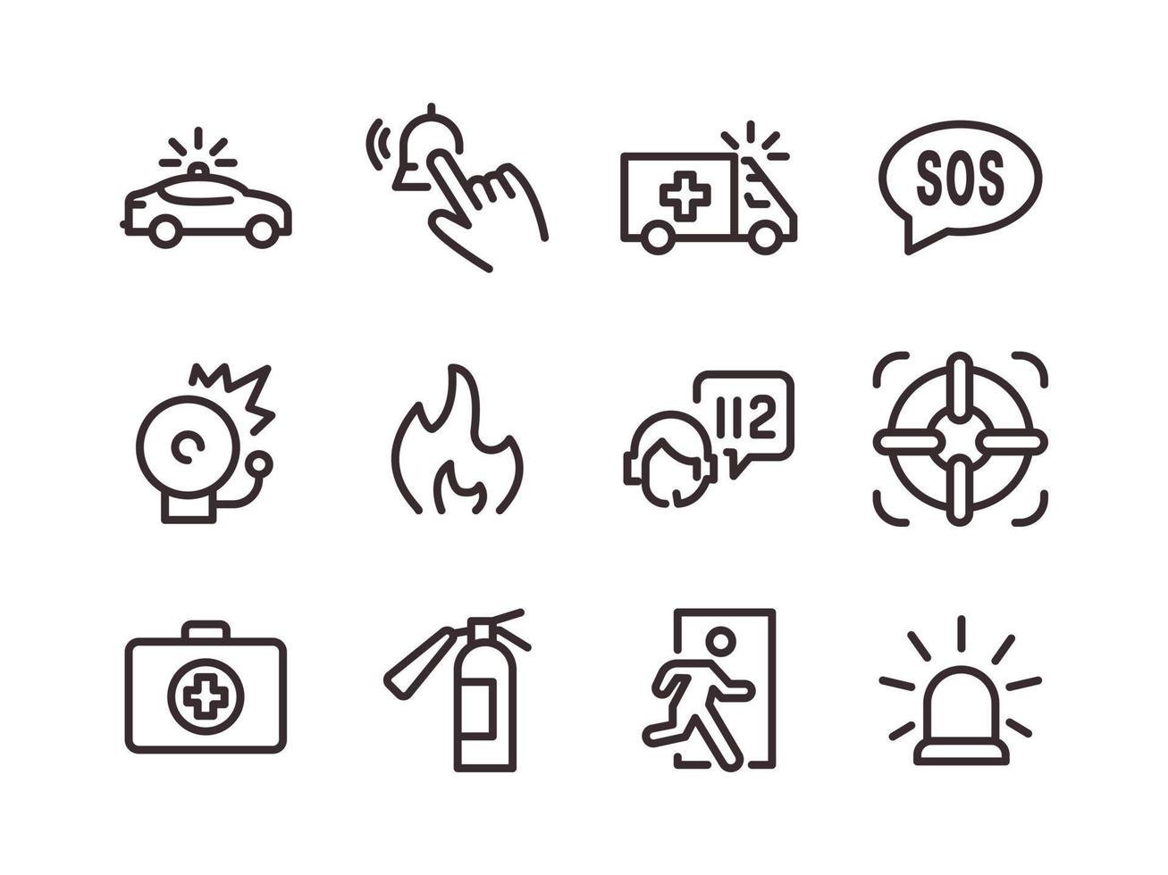 emergency, help, icon set vector