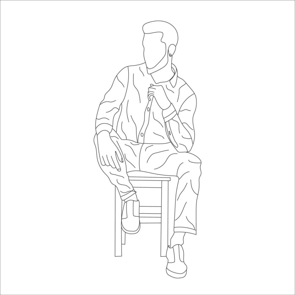 Man sitting on a chair line art with white background, illustration line drawing. vector