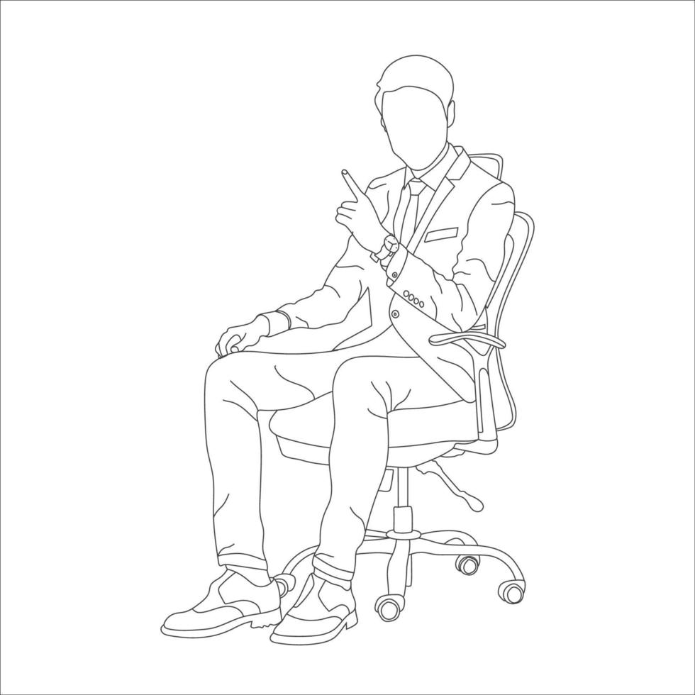 Man sitting on a chair line art with white background, illustration line drawing. vector