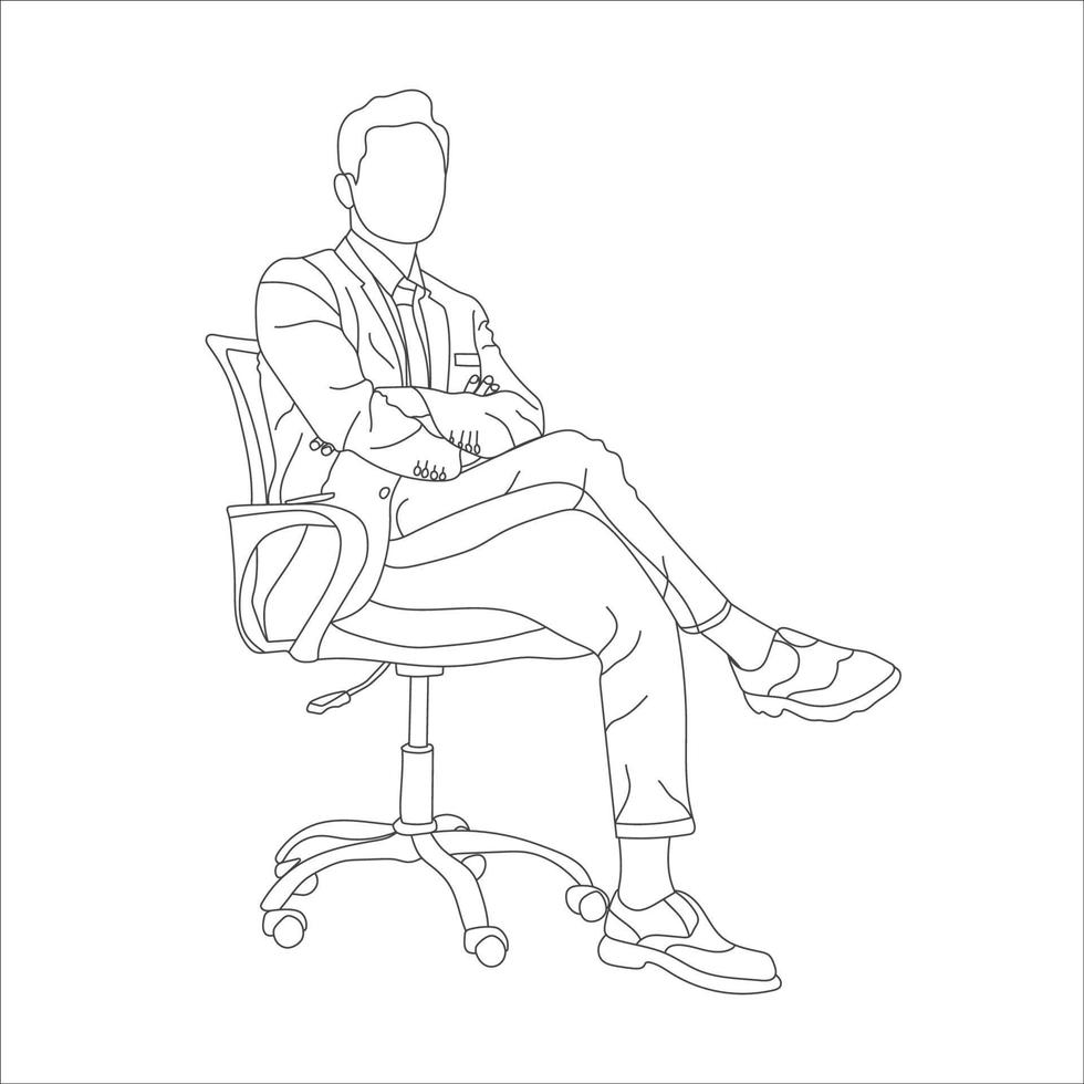 Man sitting on a chair line art with white background, illustration line drawing. vector