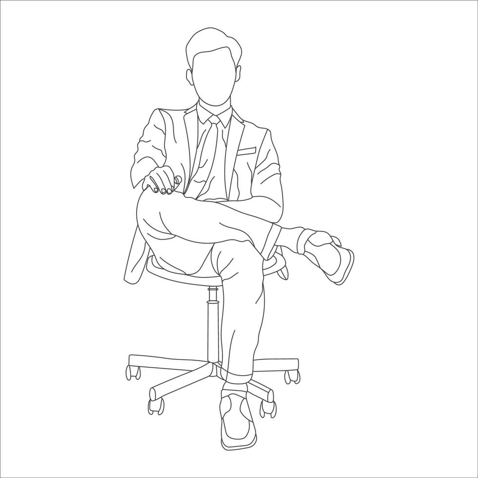 Man sitting on a chair line art with white background, illustration line drawing. vector