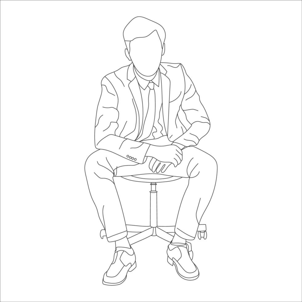 Man sitting on a chair line art with white background, illustration line drawing. vector