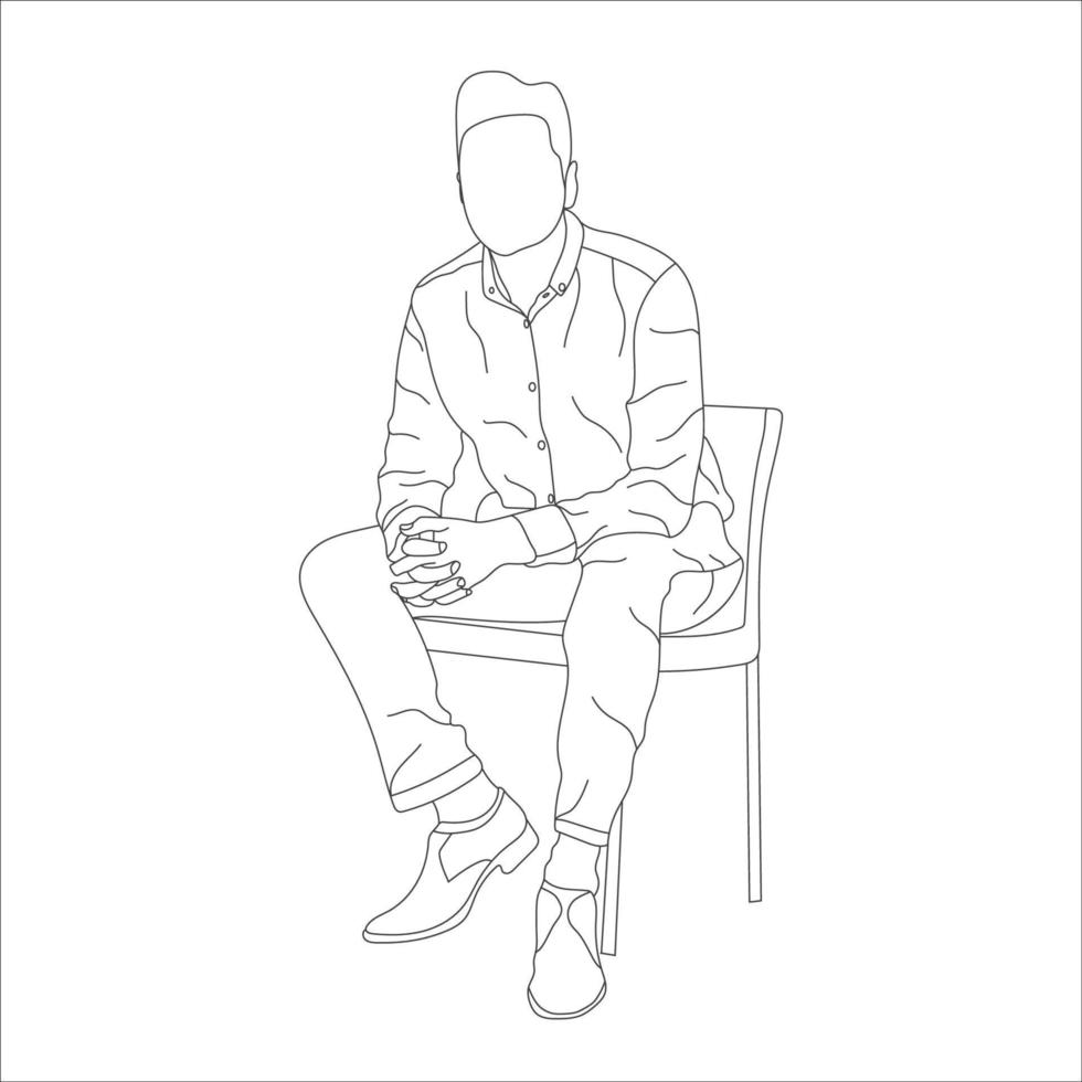 Man sitting on a chair line art with white background, illustration line drawing. vector