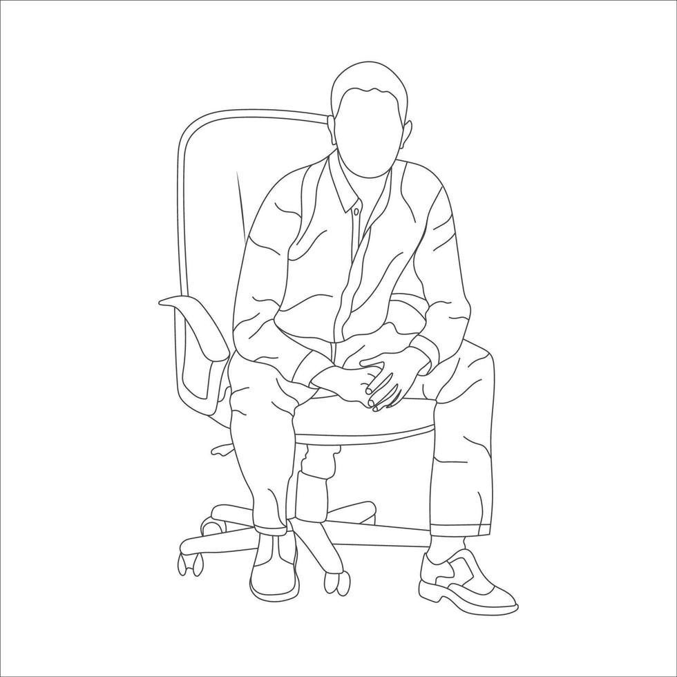 Man sitting on a chair line art with white background, illustration line drawing. vector