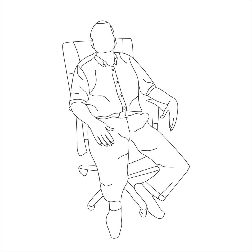 Man sitting on a chair line art with white background, illustration line drawing. vector