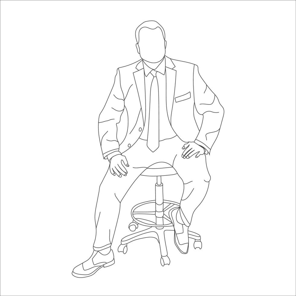 Man sitting on a chair line art with white background, illustration line drawing. vector