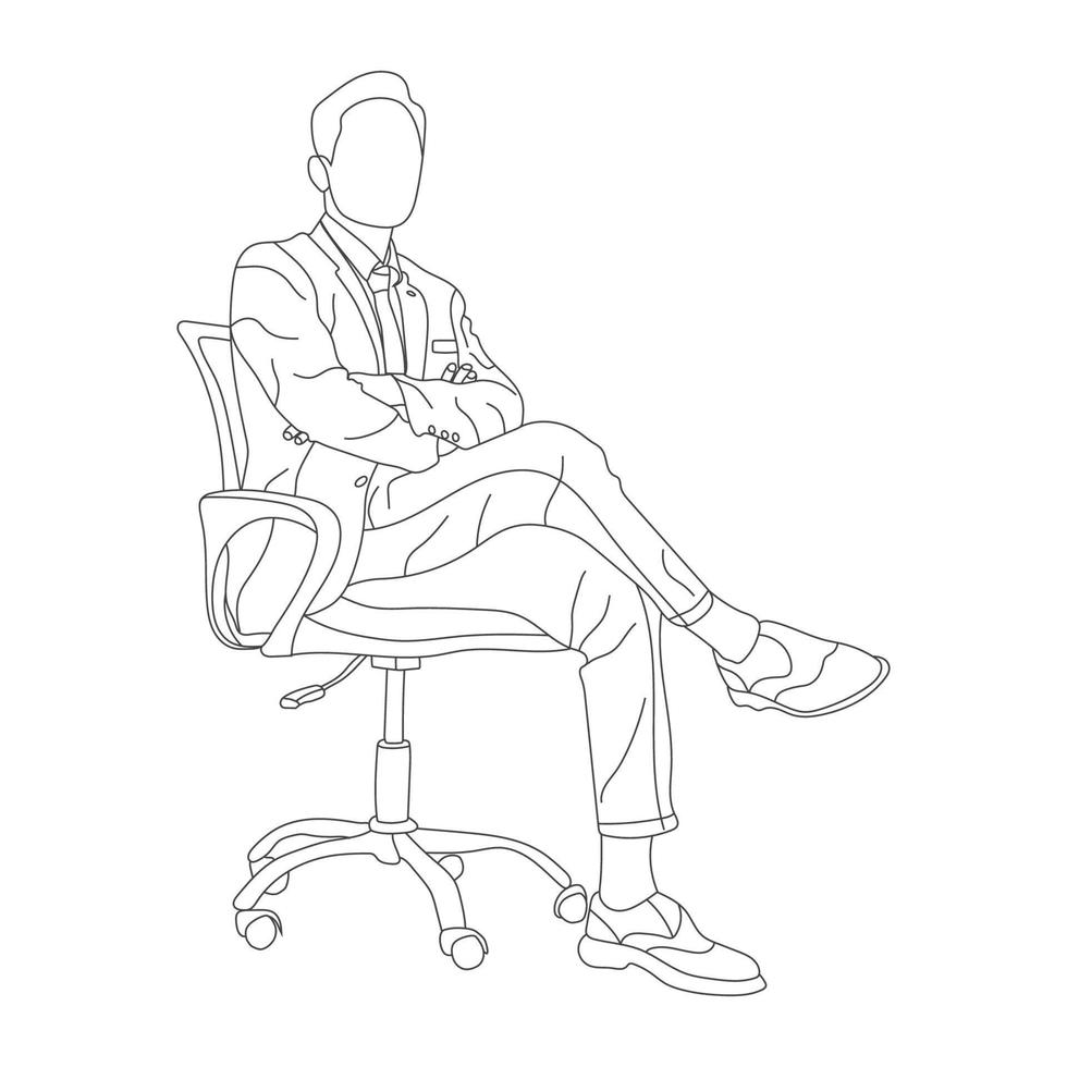 Man sitting on a chair line art with white background, illustration line drawing. vector