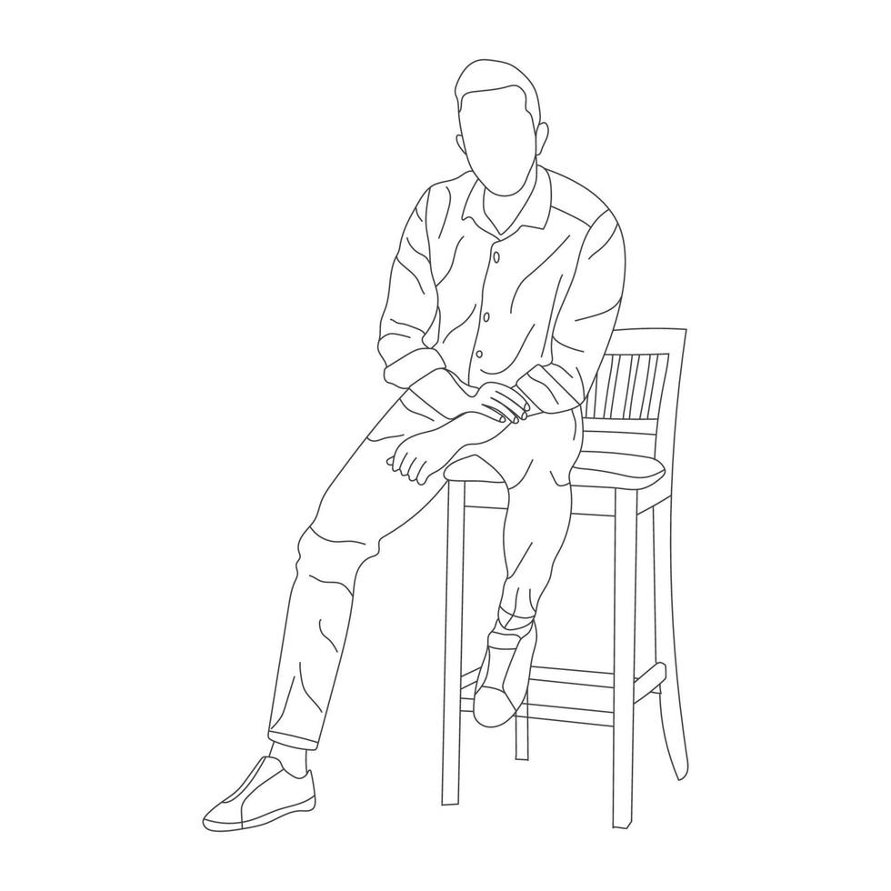 Man sitting on a chair line art with white background, illustration line drawing. vector