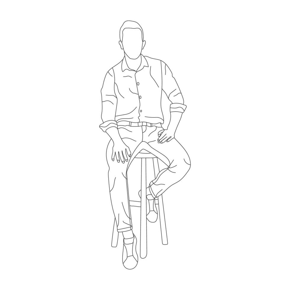 Man sitting on a chair line art with white background, illustration line drawing. vector