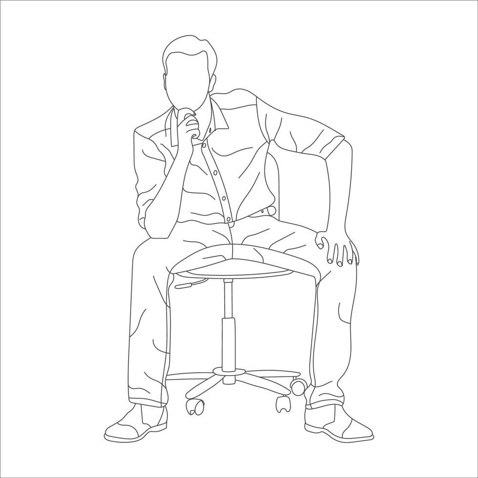 Man sitting on a chair line art with white background, illustration line drawing. vector