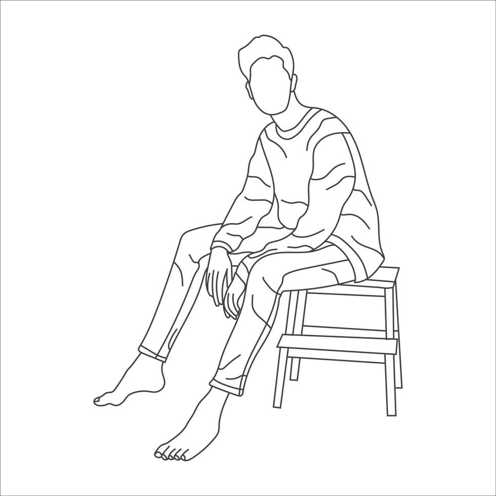 Man sitting on a chair line art with white background, illustration line drawing. vector