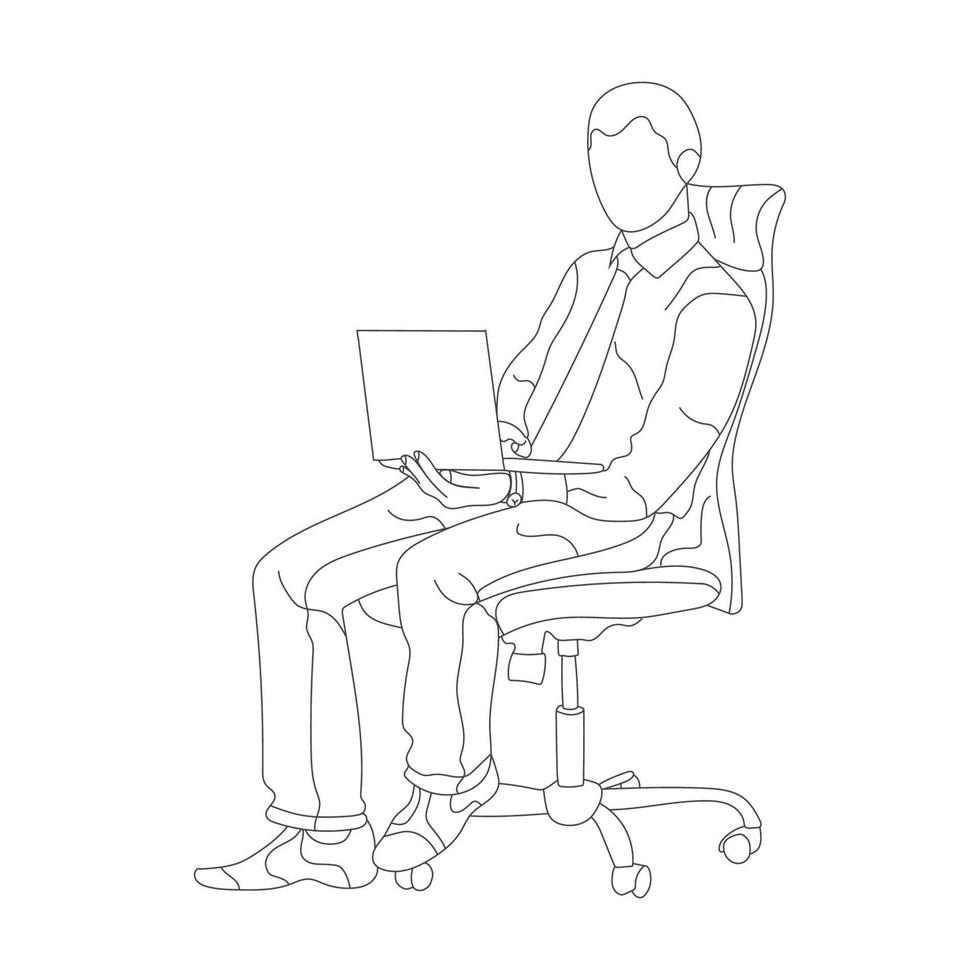 Man sitting on a chair line art with white background, illustration line drawing. vector