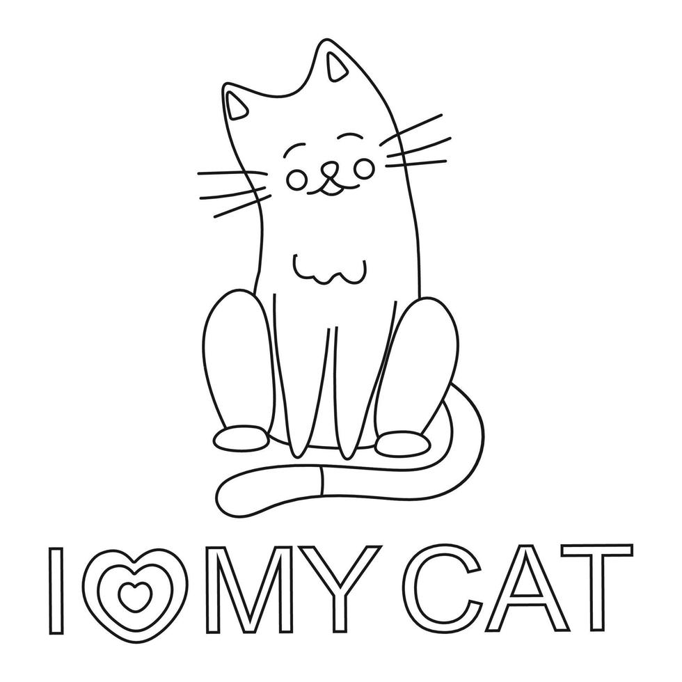 Logo with the text I love my cat, with a cute, funny cat. vector