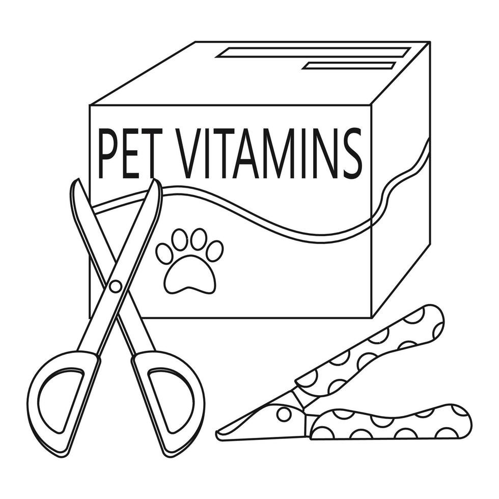 A set of elements for animals, cats, dogs, vitamins, scissors for wool, scissors for claws. vector