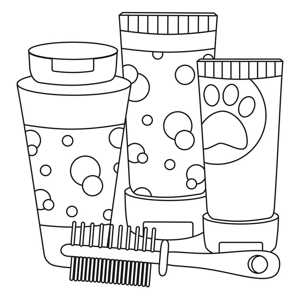 Set of elements for animals, cats, dogs, shampoos and comb. vector