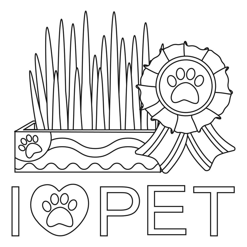 Set of elements for animals, cats, dogs, grass for pets, text I love pet. vector