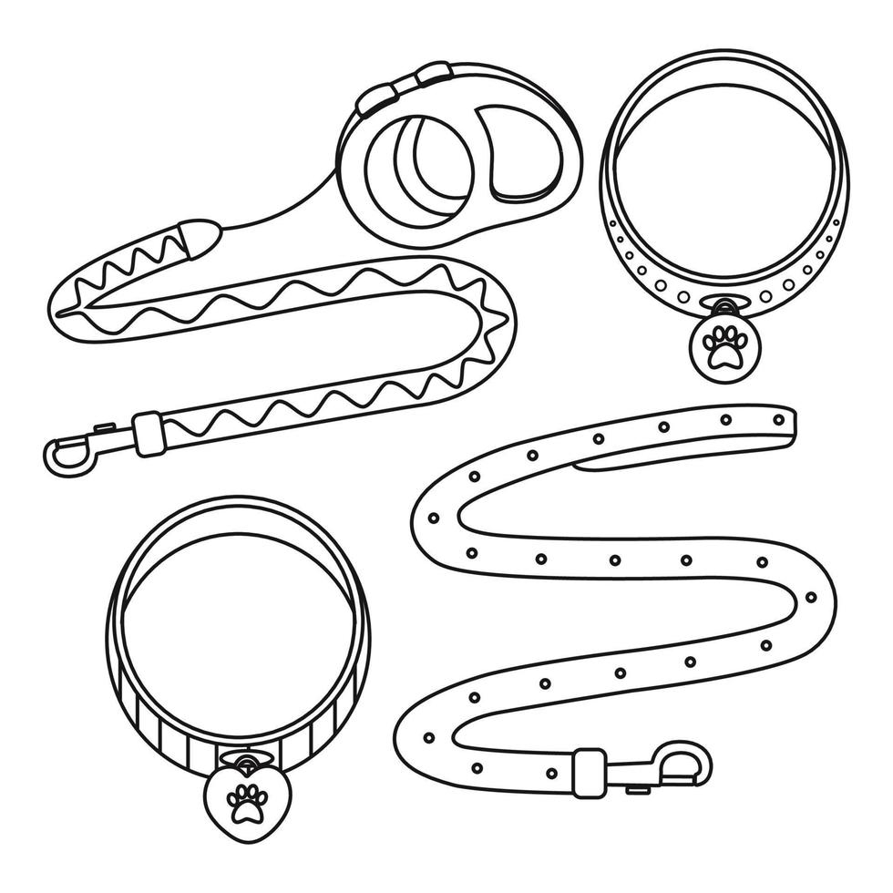 A set of elements for animals, cats, dogs, leashes, collars with medallions. vector