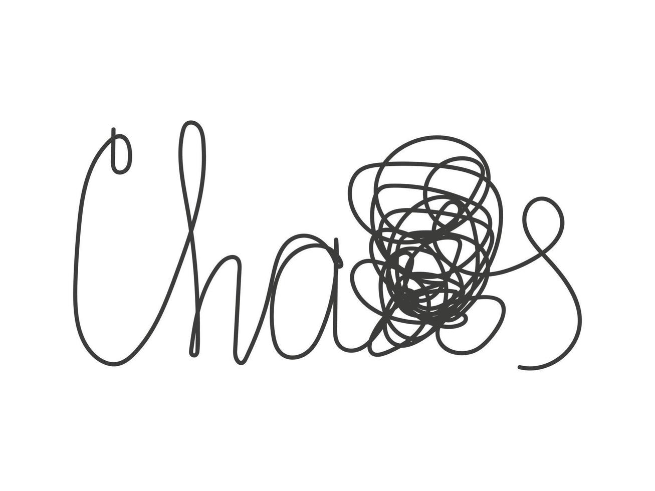 The word chaos is handwritten, simple graphic lettering. Vector illustration isolated on white background.