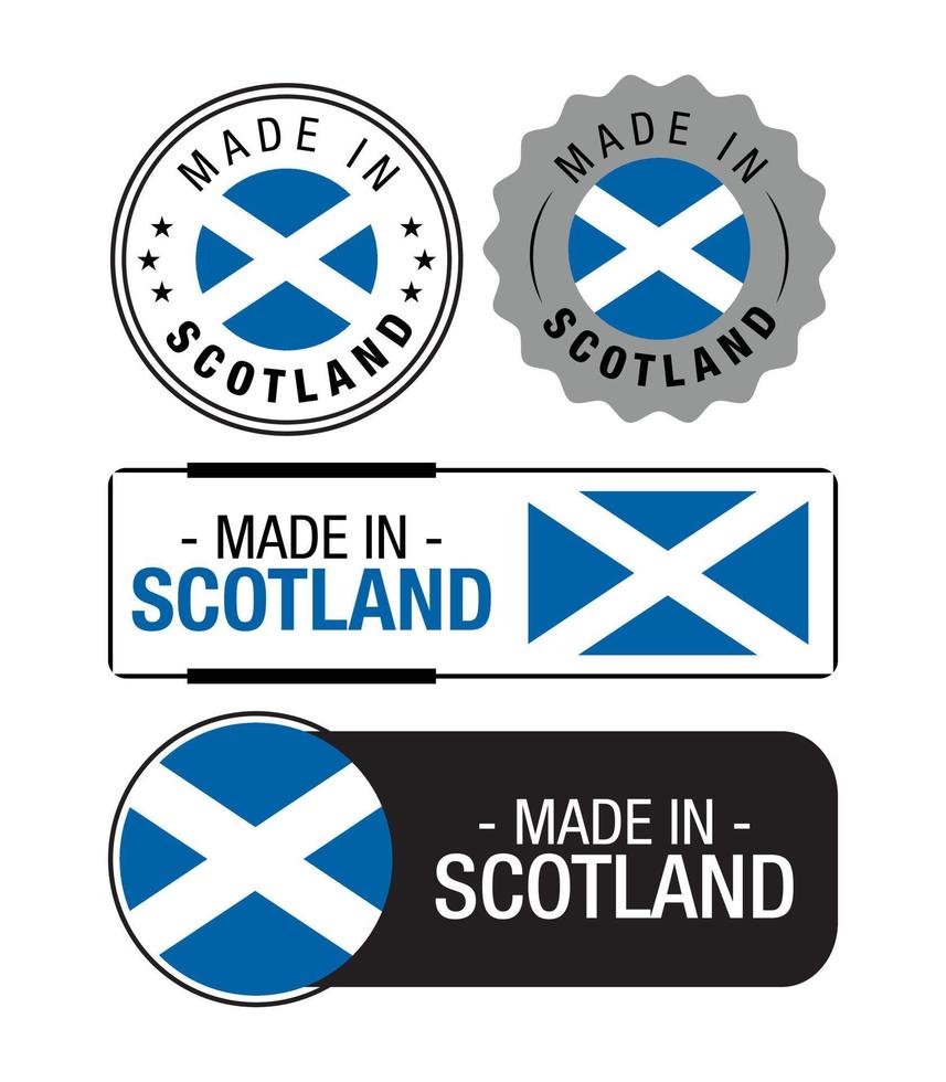 conjunto de hecho en Escocia etiquetas, logo, Escocia bandera, Escocia producto emblema vector