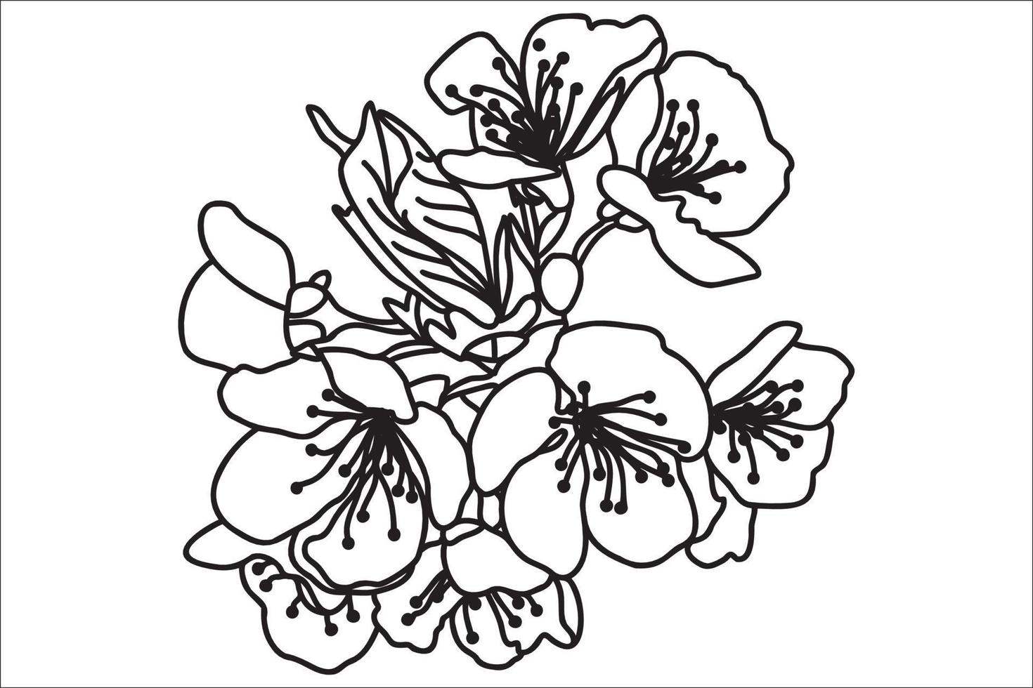 a blossoming tree branch is drawn in black outline, it is intended for print, postcard, tattoo, logo, March 8, Valentine and you can use it in different cases. vector