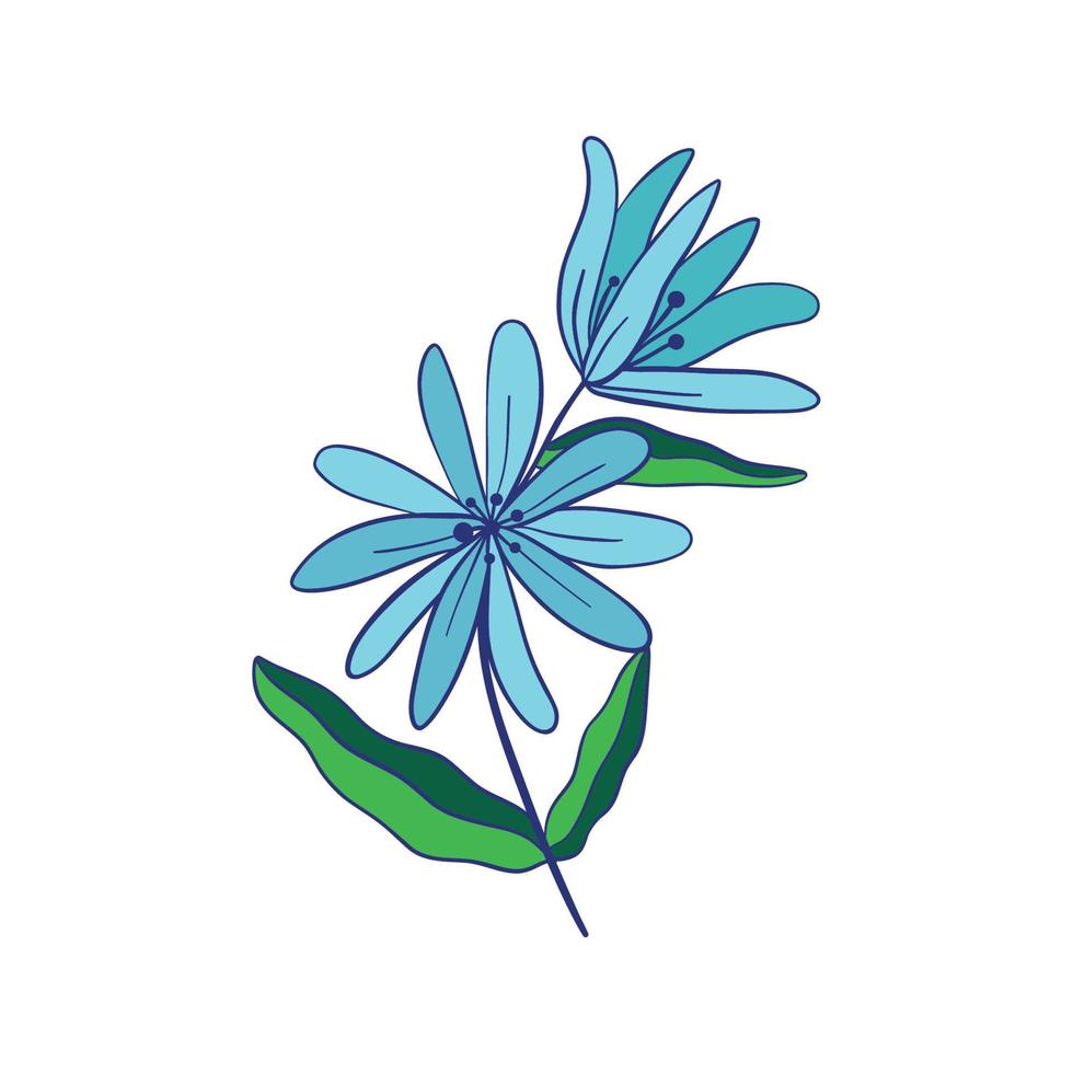 salvaje flor. floral herbario plantas con azul flores delicado campo y prado flores silvestres y hierbas. botánico plano vector ilustración de delicado verano flora aislado en blanco antecedentes