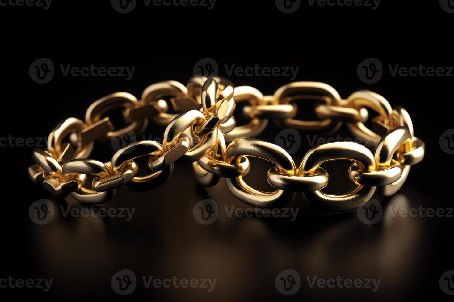 Two Gold Wedding Rings Connected Like Chain Links photo