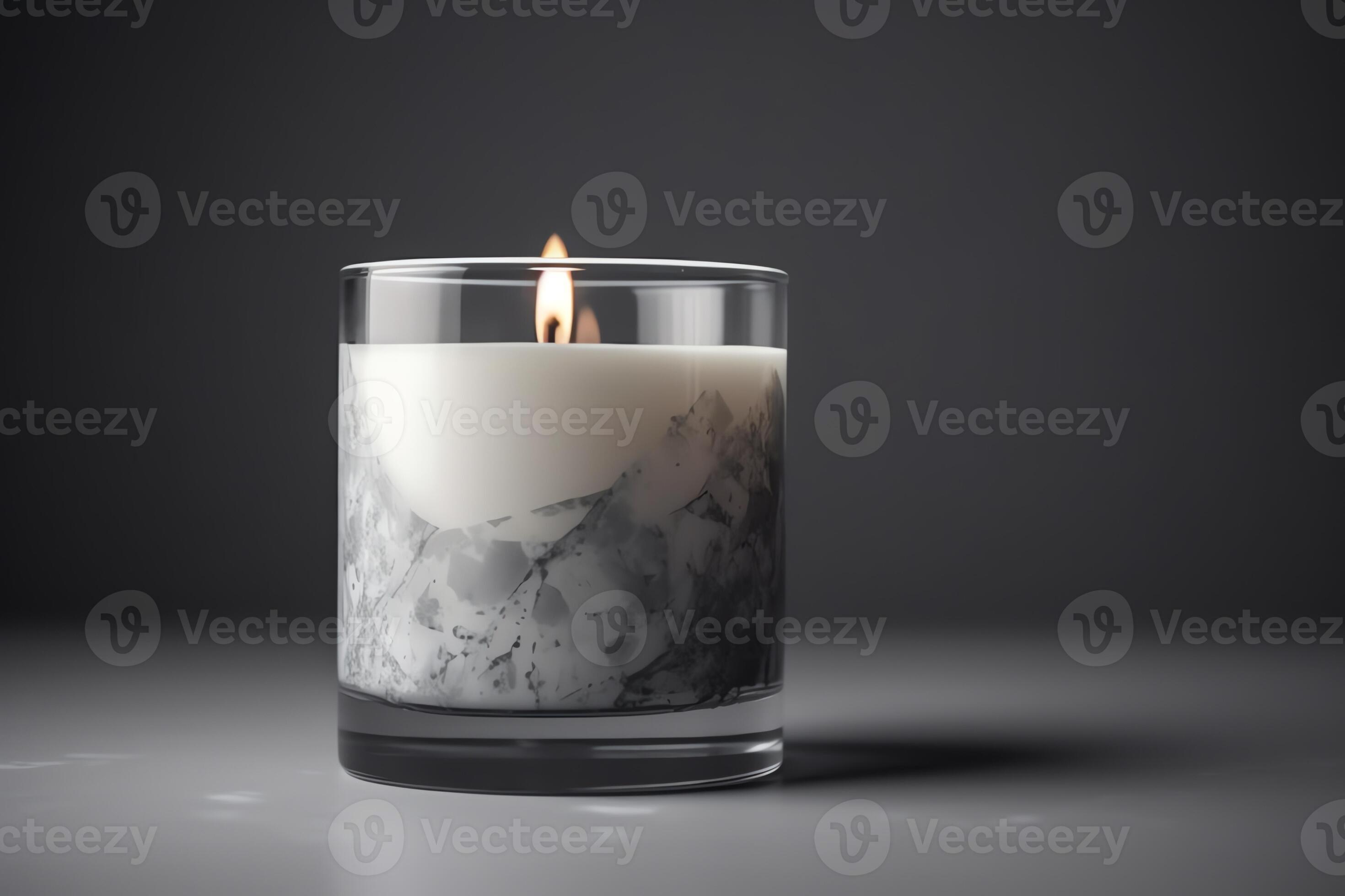 White Pillar Candle In A Glass Jar On Gray Background Mockup AI
