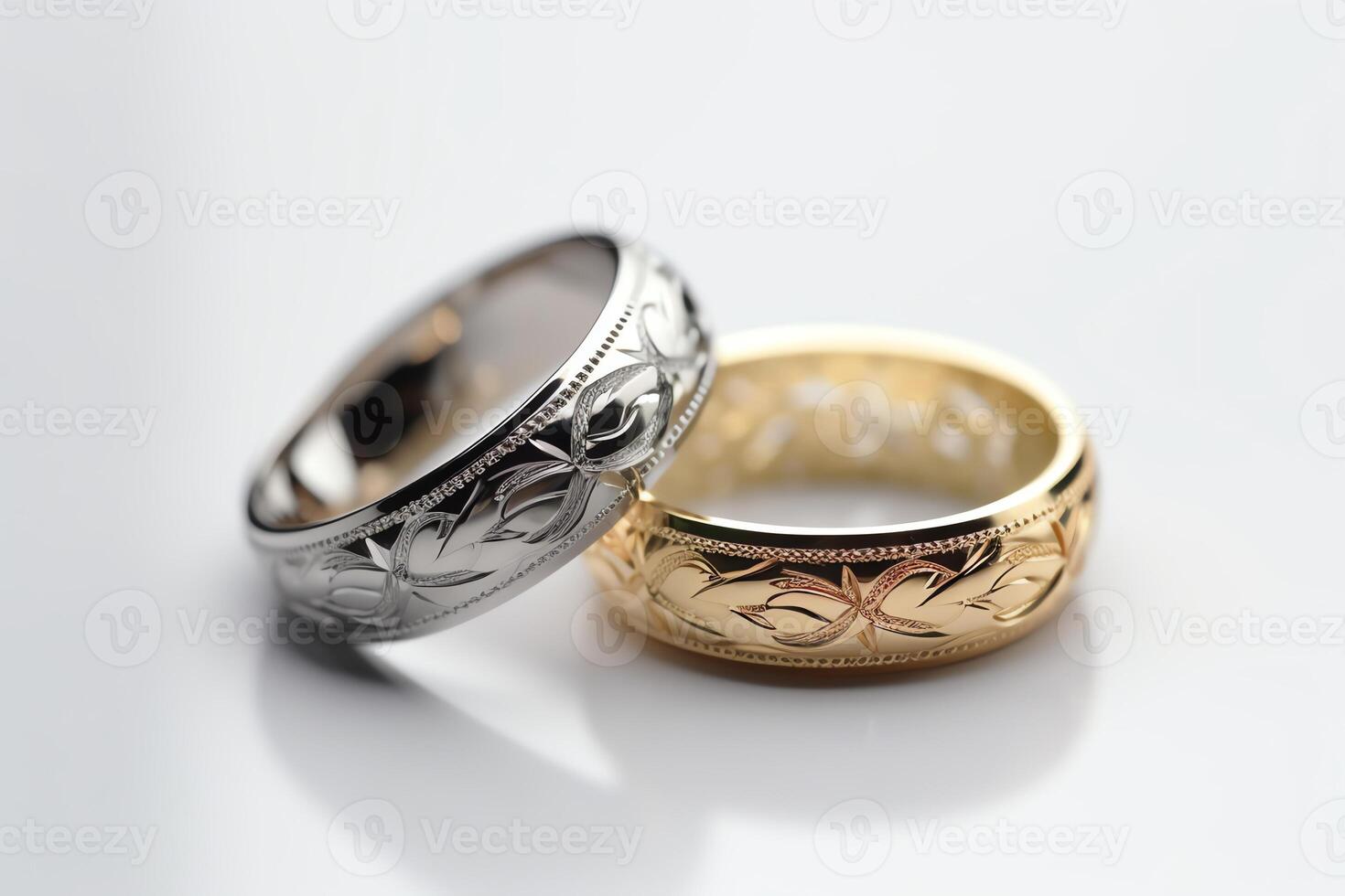 Gold And Silver Wedding Ring Set On White Background photo