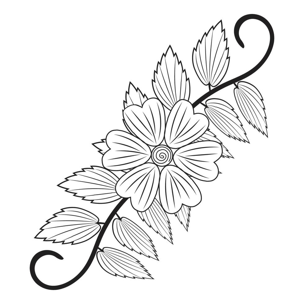 Hand drawn doodle flowers, Botanical Floral tropical branches doodle floral symbol, floral wreath, freehand daisy flower, design elements floral Coloring pages, and Floral vector illustration