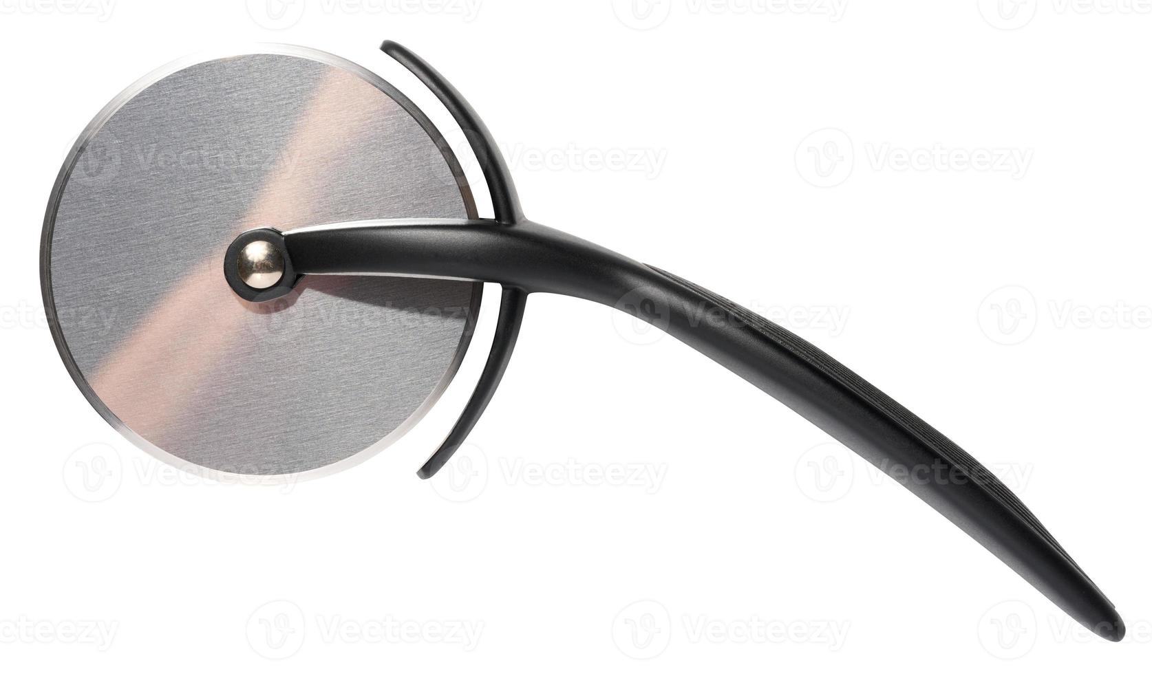 Pizza cutter with a black plastic handle on a white isolated background photo