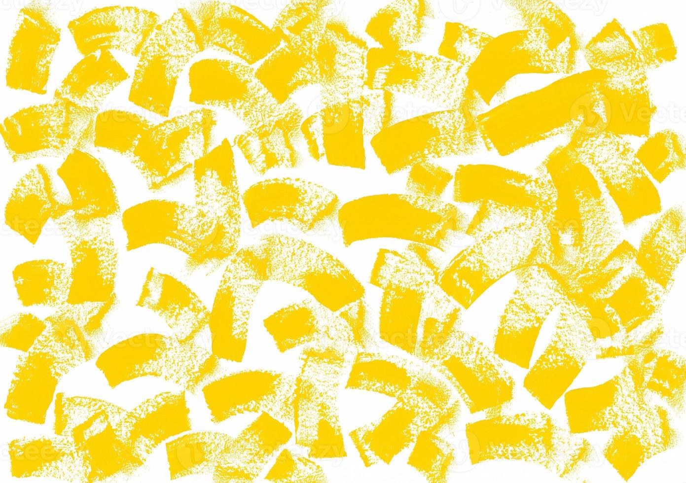 Yellow paint brushstrokes on textured horizontal white canvas. Abstract acrylic, gouache or tempera yellow paint texture. Artistic background with place for text. photo